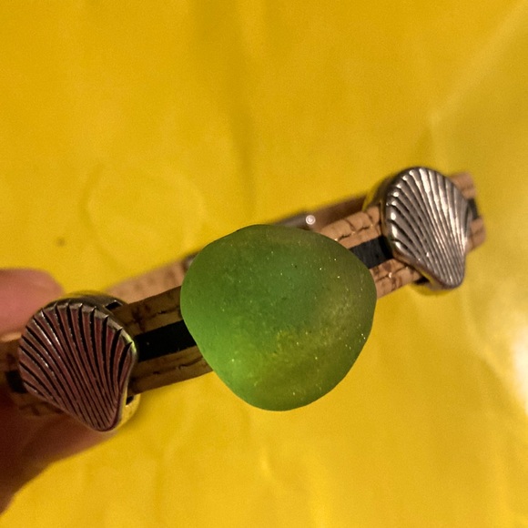 Handmade Cork Bracelet with Seashell Charms, Sea-Glass, Magnetic Fasten - Picture 1 of 4